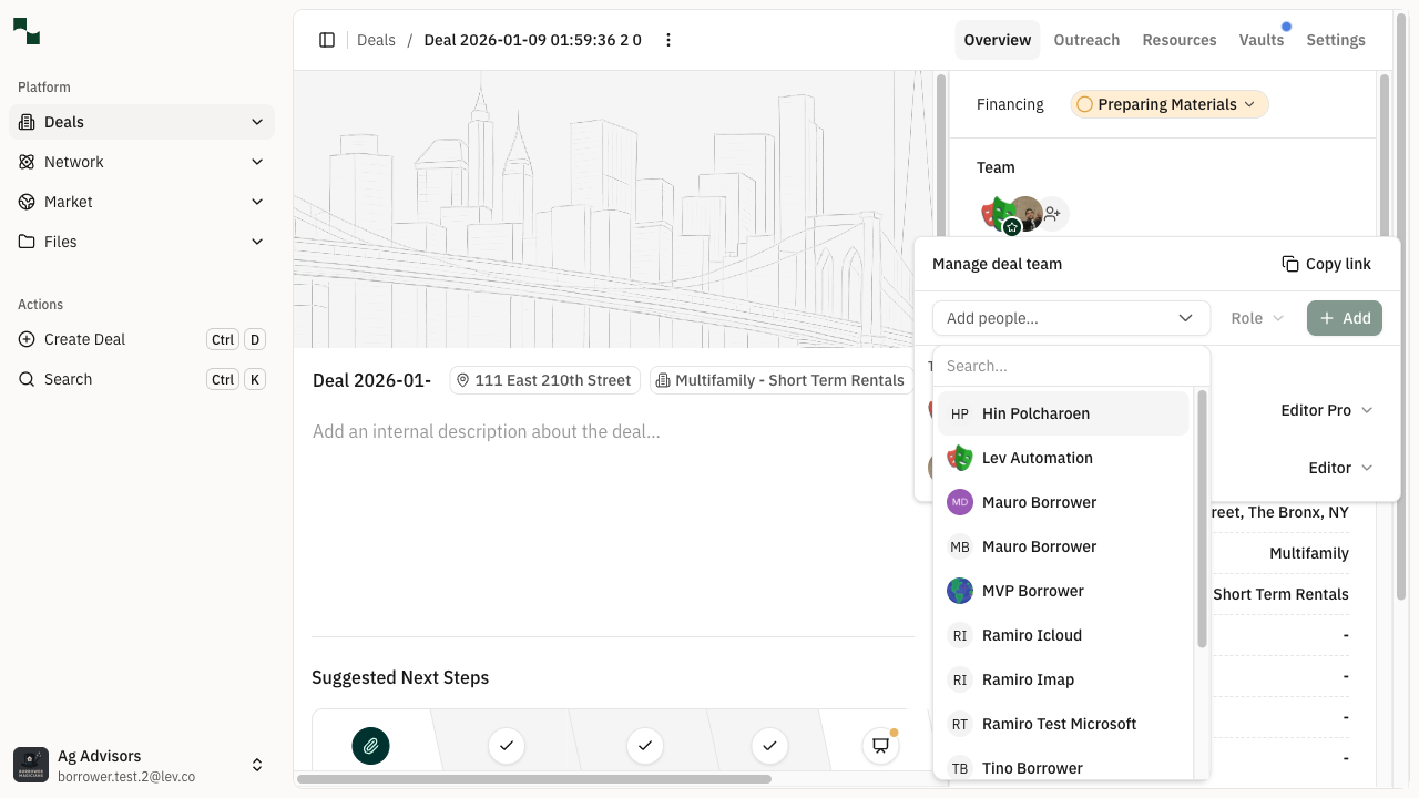 Team member dropdown showing available colleagues to add