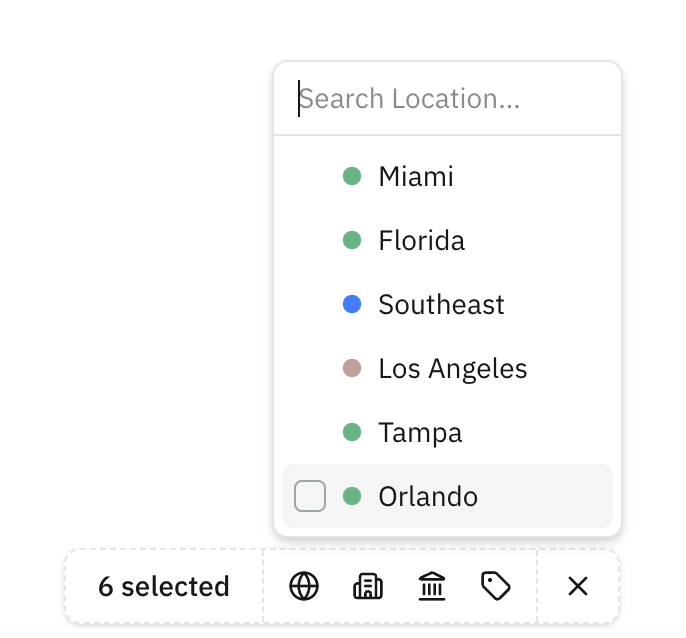 Bulk apply toolbar at the bottom of the table showing label options