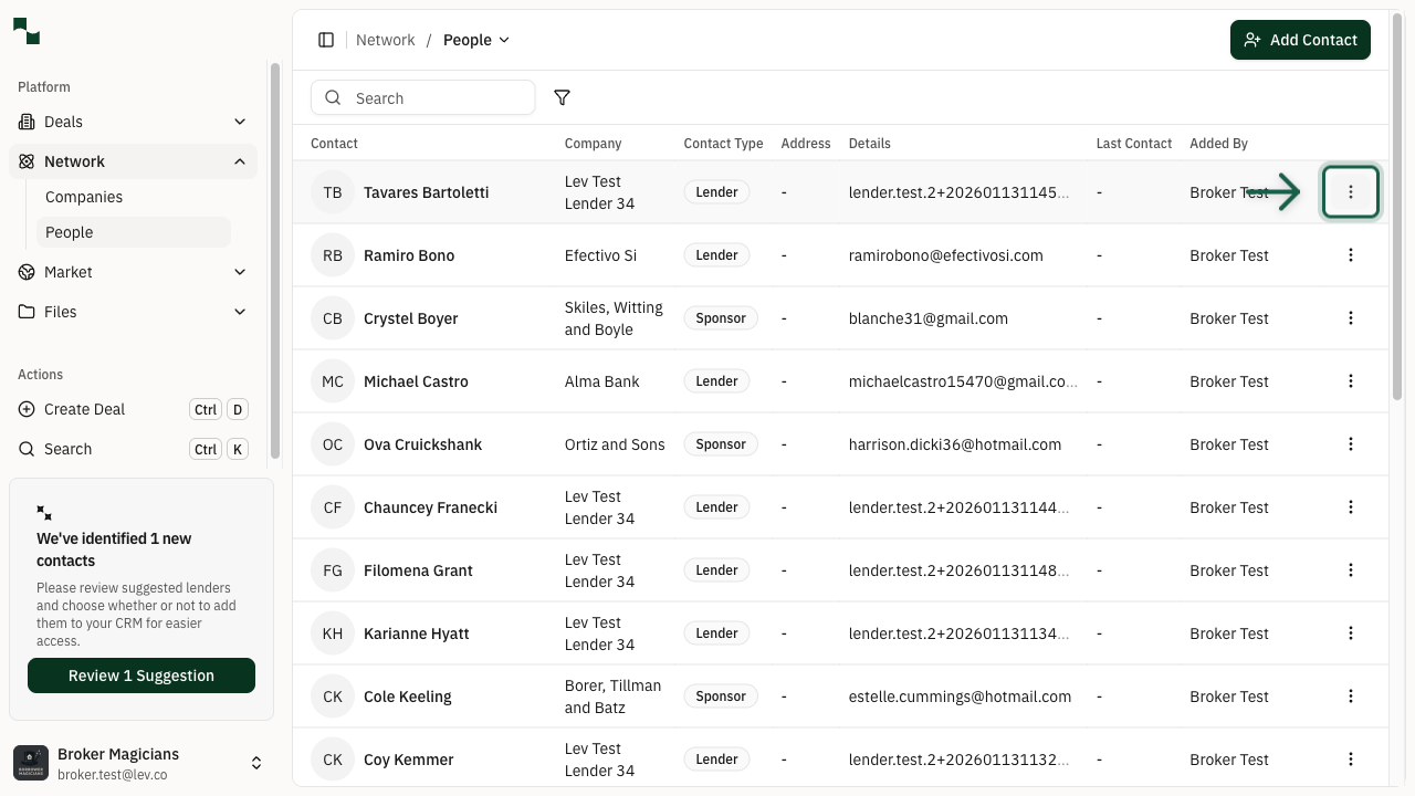 Contact row with actions menu button highlighted