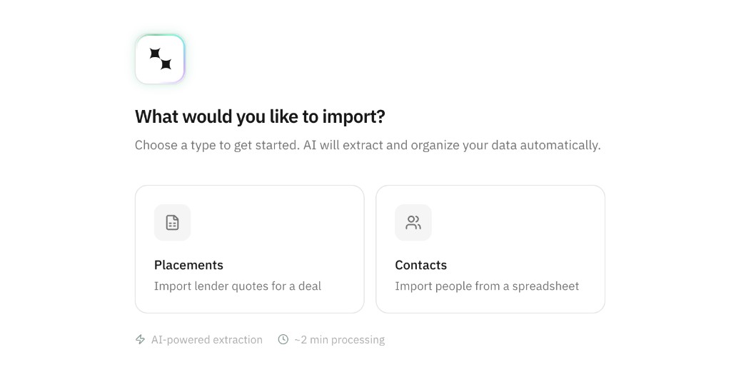 Import dialog showing Placements and Contacts options