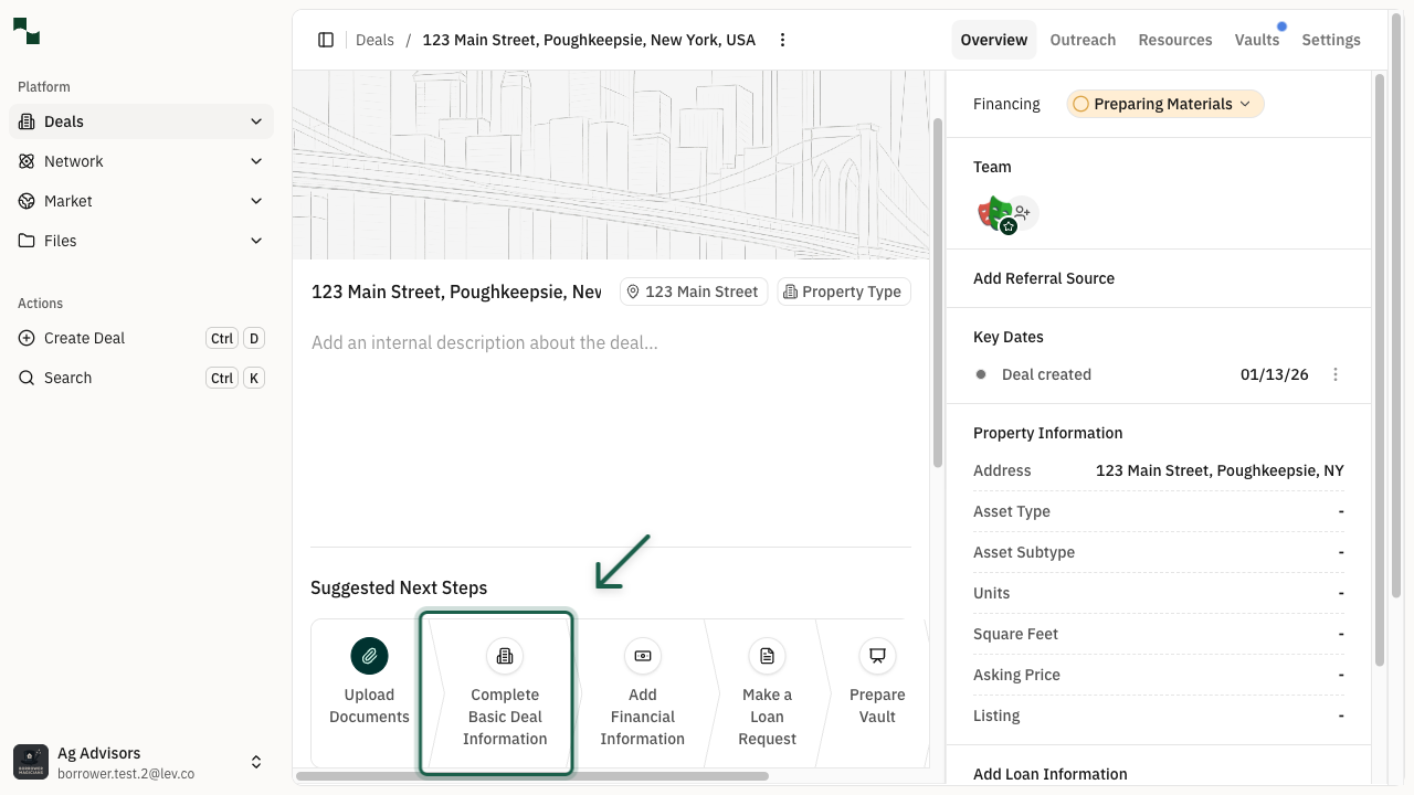 Deal Overview with Complete Basic Deal Info button highlighted