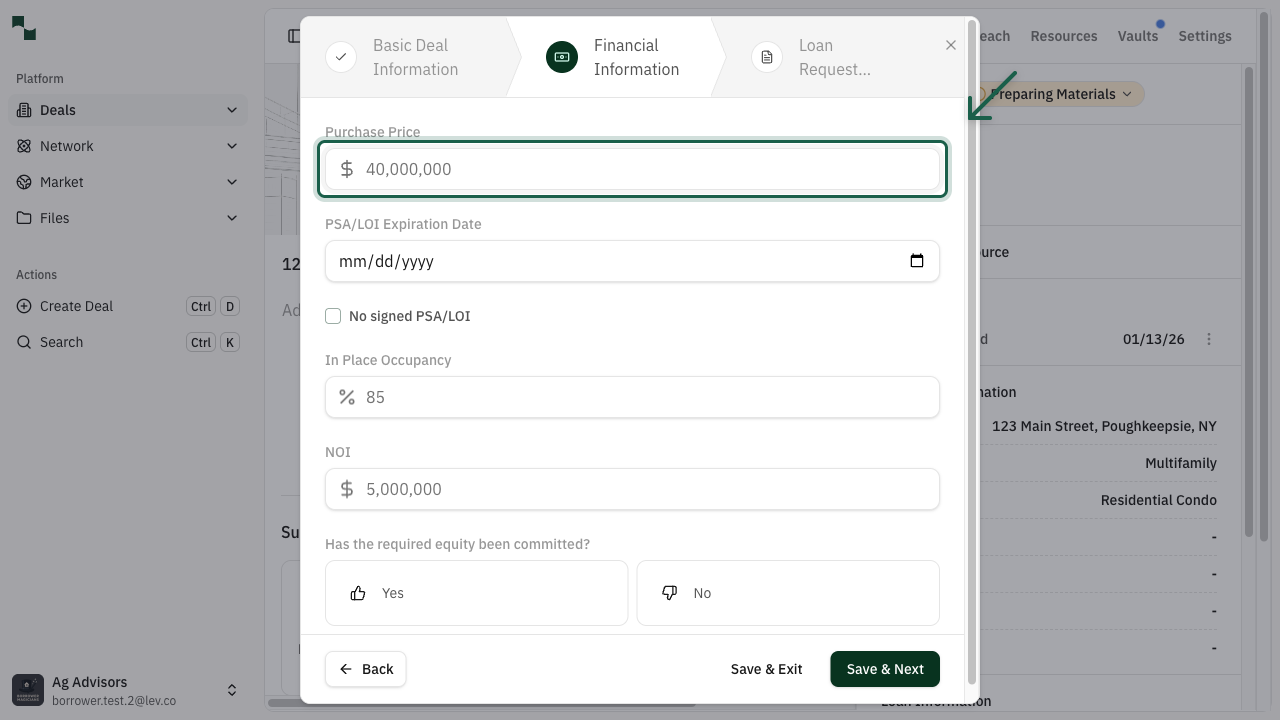 Financial Information form with Save & Next highlighted