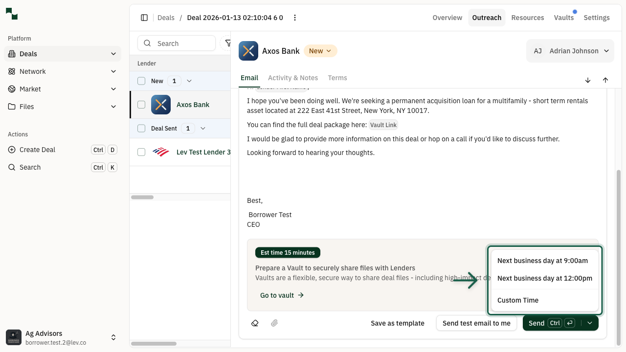Schedule dropdown menu with Custom Time option highlighted