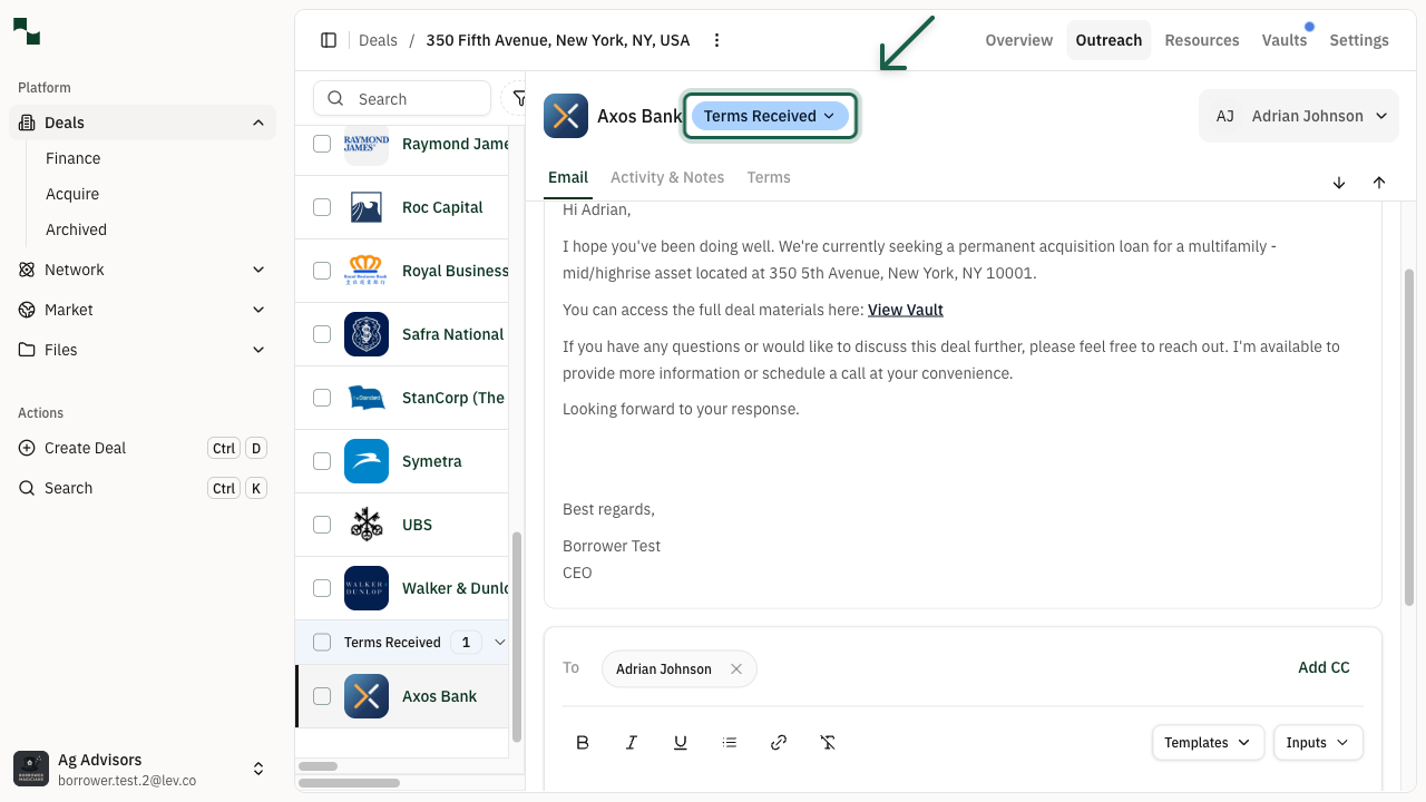 Status updated to Terms Received